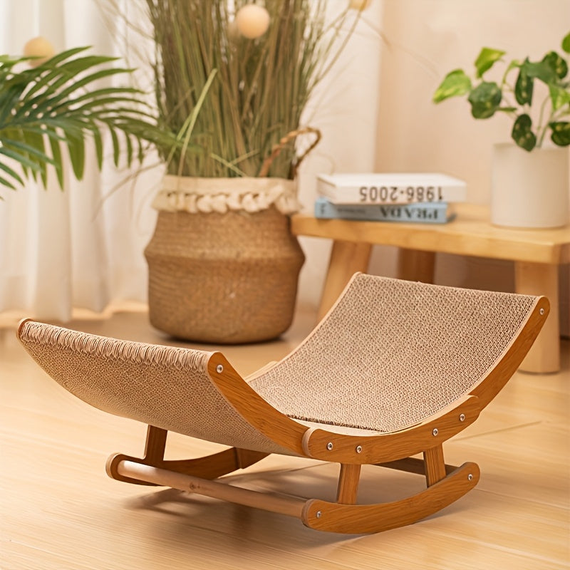 Large Elevated Recycled Wood Cat Hammock with Durable Sisal Scratching Board - Stylish Indoor Cat Furniture for Relaxation & Play, Multi-Level Cat Bed with Ergonomic Design, Cat Hammock for Large Cats, Decorative Pet Furnitur