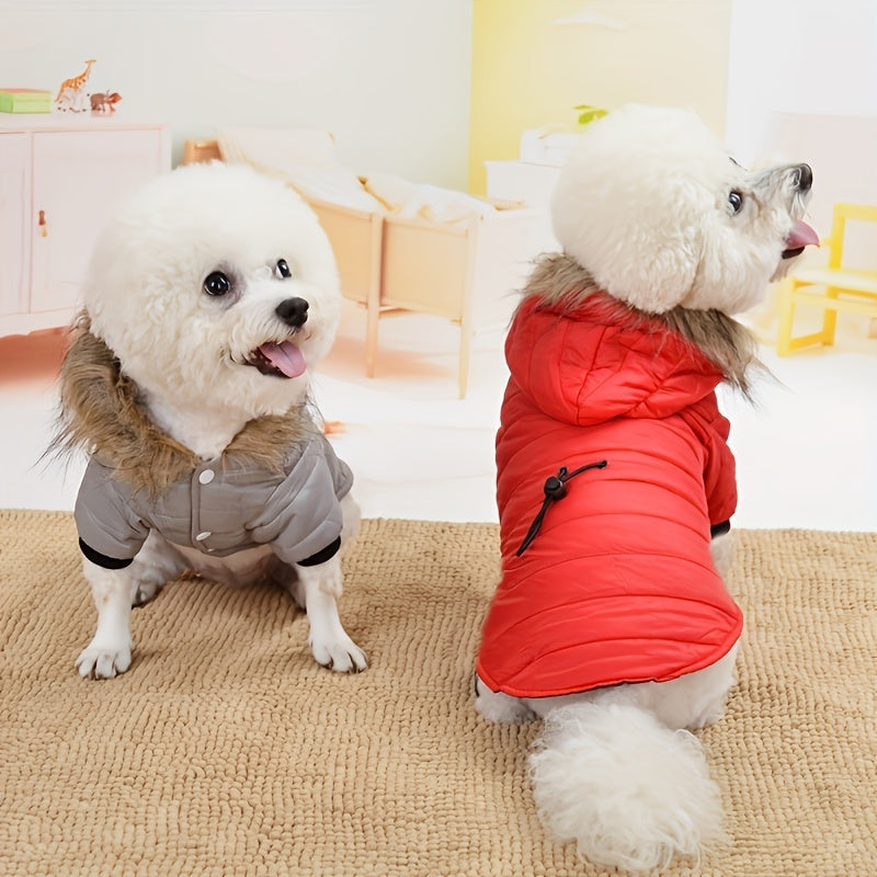 Fashionable Dog Coat with Rabbit Fur Lining, Non-Waterproof Polyester Pet Jacket, with Detachable Fur Trim, Adjustable Waist, for Small and Toy Breeds, Ideal for Yorkie, Maltese, Bichon, Pomeranian, Chihuahua, Fall/Winter Pet