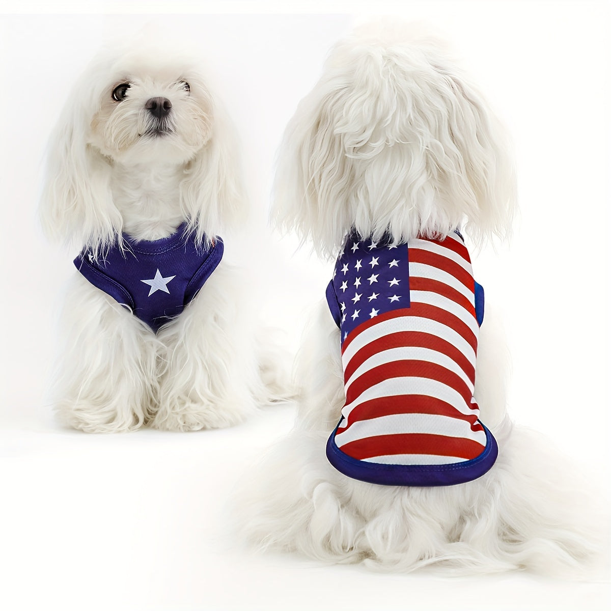 Patriotic American Flag Dog Vest - Comfortable & Stylish Pet Apparel for Independence Day & Outdoor Activities, Hand Wash Only, Adjustable Fit for All Breeds, 100% Polyester, Red, White & Blue Design