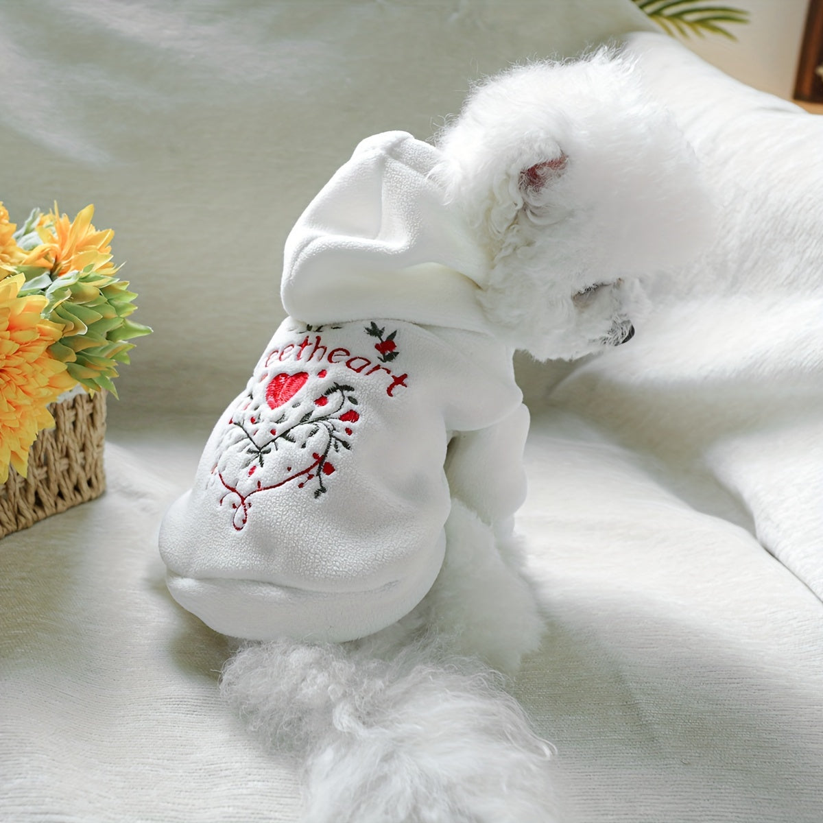 Cozy Fleece Dog Sweater - Sweetheart Design, Perfect for Small Breeds like Pomeranians & Schnauzers - Soft Knit Pullover Pet Apparel for Fall/Winter