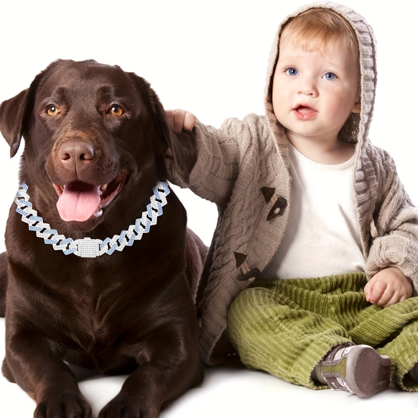 15mm Wide Golden Diamond-studded Cuban Link Pet Collar - Stylish Flip Cover for Dogs and Cats