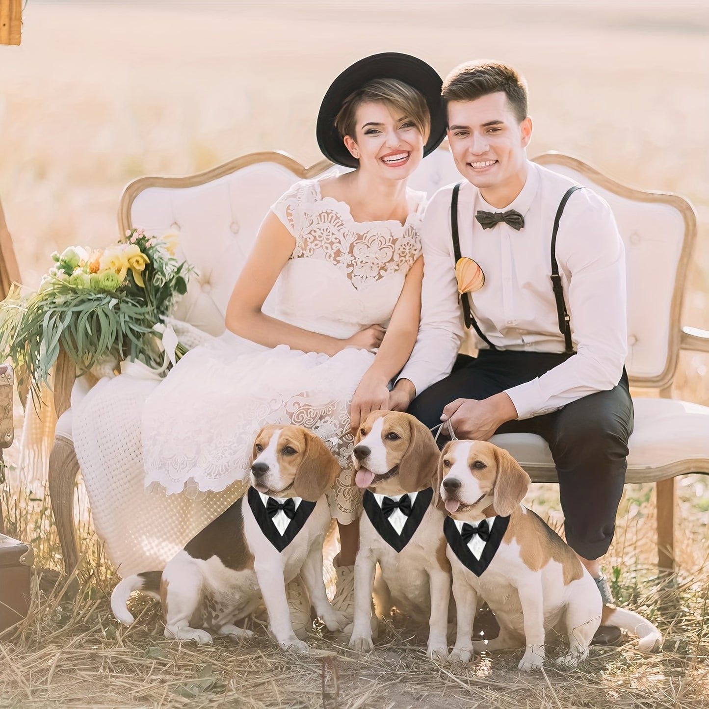 Elegant Dog Tuxedo Bandana with Bowtie Collar - Formal Pet Wedding Scarf, Adjustable Party Tails Suit, Ideal for Small to Medium Breeds, Polyester Dog Birthday Attire, Valentine's Day Costume for Pets