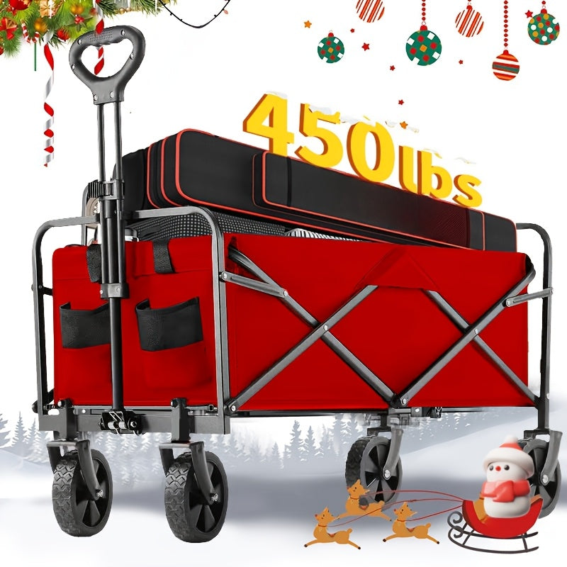 Collapsible Folding Wagon Cart, Large Capacity Track and Field Equipment Transporter, All-Terrain Foldable Pet Stroller, Heavy-Duty Utility Wagon for Grocery, Outdoor Beach, Gardening, Shopping & Fishing – Perfect Christmas