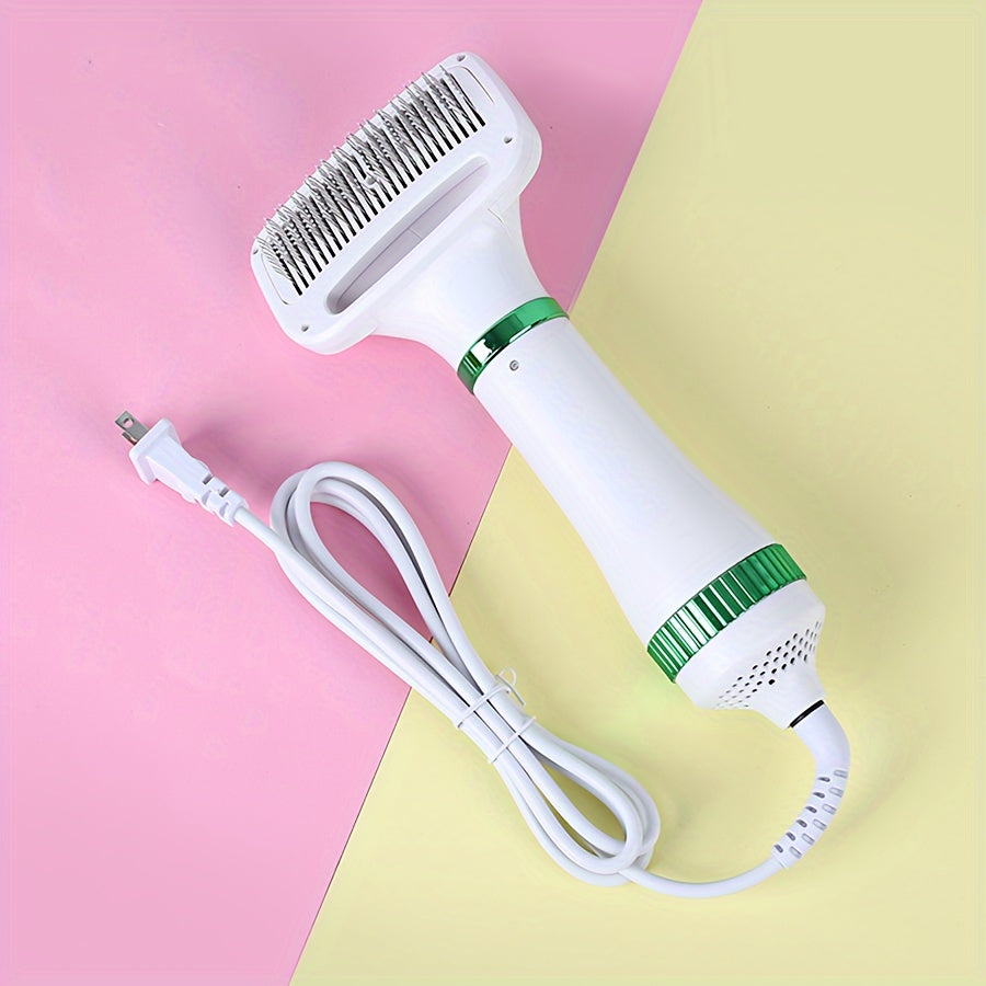 2-in-1 Portable Pet Grooming Drying Brush - Fast, Smooth, Efficiently Drying for Reduced Shedding and Tangling, Ideal for All Body Sizes of Dogs and Cats, Metal Body, Stainless Steel Bristles, US Plug, 110V/220V