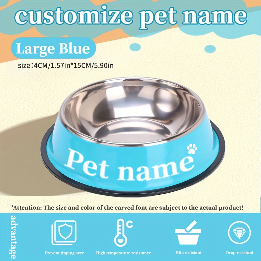 Stainless Steel Non-Slip Pet Bowl - Custom Engraved with Personalized Name - Ideal Memorial Gift for Pet Owners, Tip-Resistant, Stylish Pet Dish, Dog Memorial Items