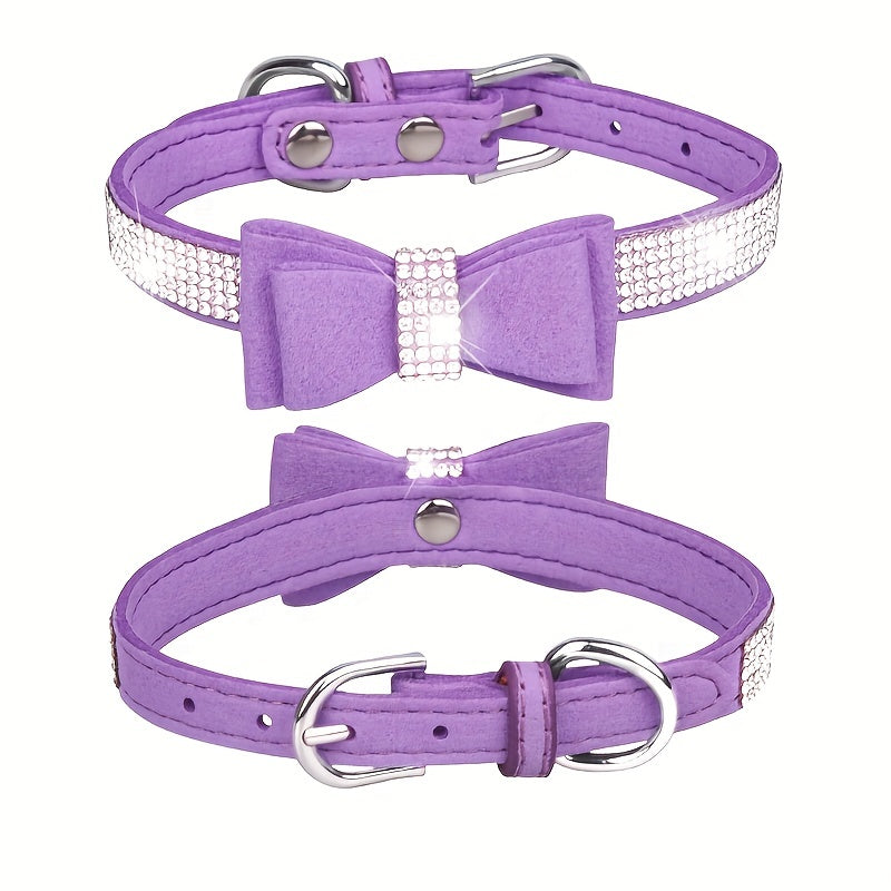 Rhinestone Dog Collar, Double-layer Bow Decor Pet Collar For Small Medium Large Dogs