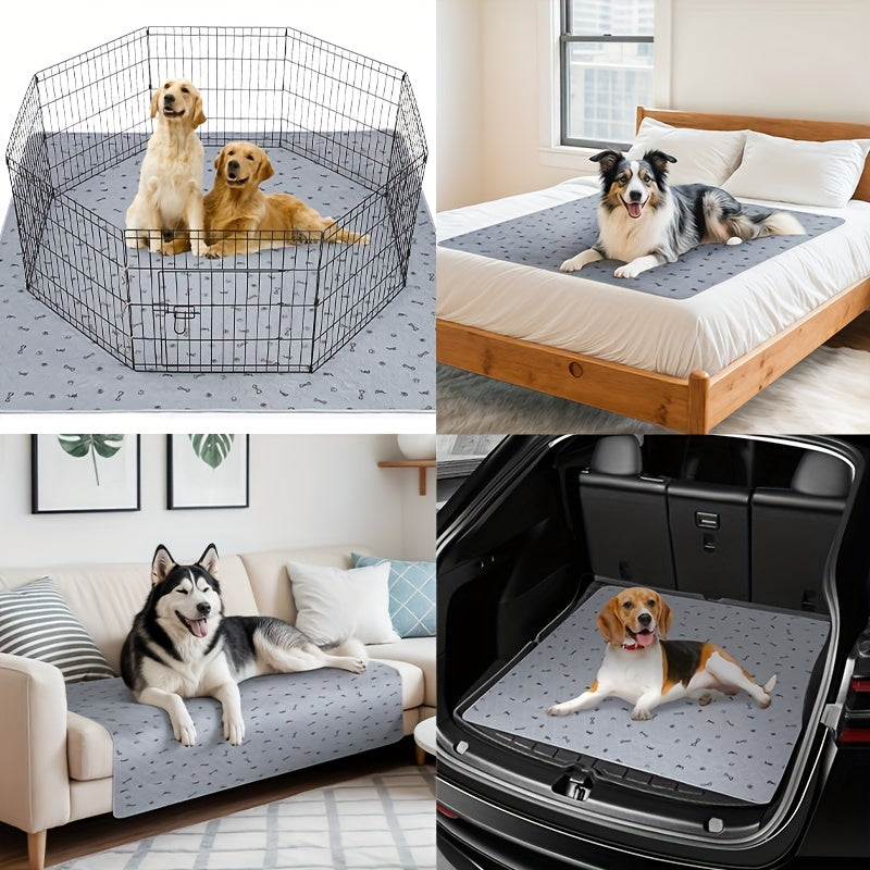Washable & Reusable Dog Pee Pads - Leakproof Puppy Training Pads with Non-Slip Bottom, Quick-Absorbent Washable Layers & Bone Print Design (Grey/White) for Crate, Potty Training,, Post-Surgery - Multi-Use Pet Bed, Kennel