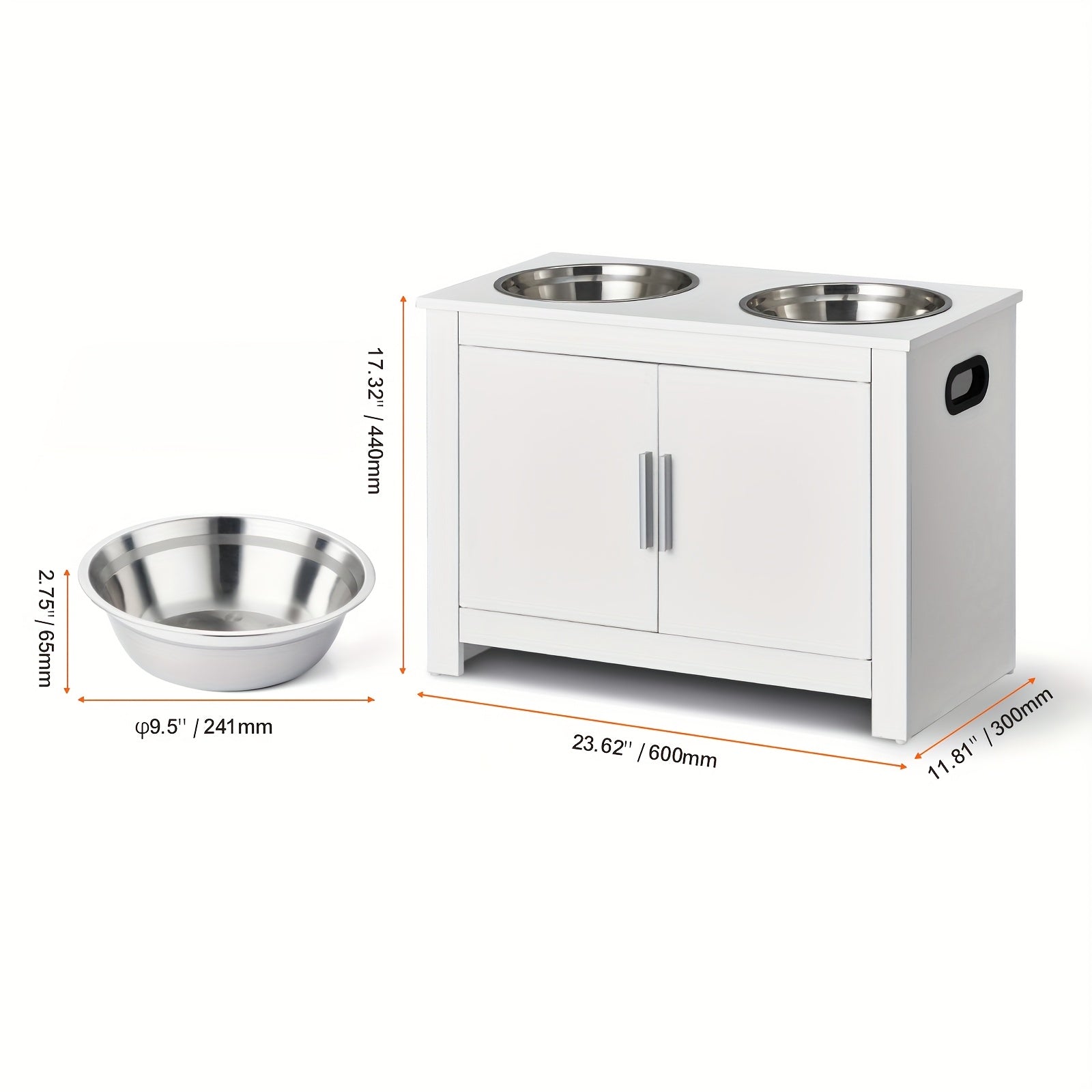 Happybuy Elevated Dog Feeding Station with 2 Stainless Steel Bowls & - Modern White Wood Pet Dispenser, Heavy-Duty Elevated /Water Dispenser for Large Breeds, Space-Saving Design for Home, Easy ssembly, Pet Feeding Station, R