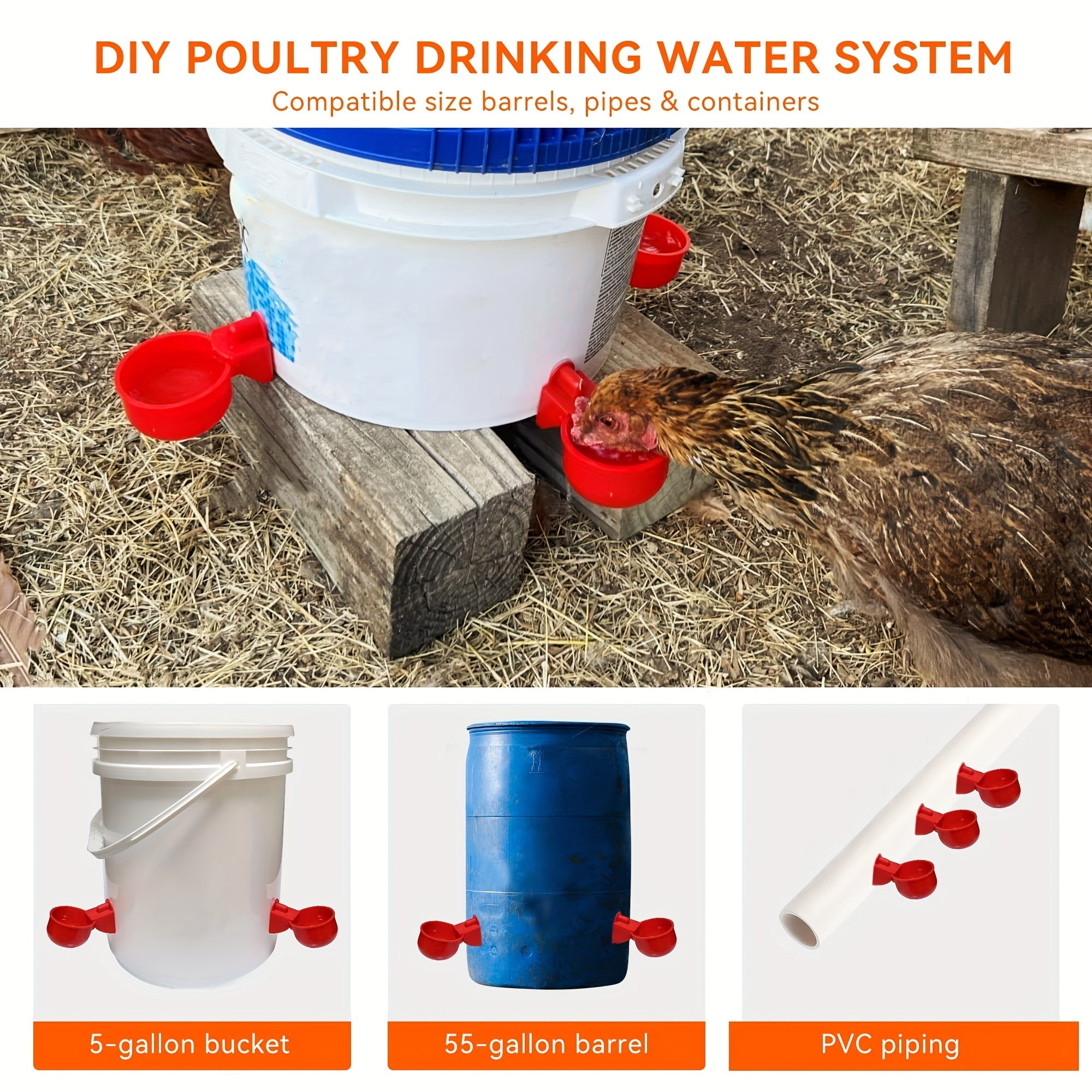 6/12/20pcs Automatic Chicken Waterers with Cleaning Brush - Premium PP Self-Stopping Dispensers for Coop Farming | Durable, Tool-Free Install | Ideal for Chickens, Ducks, Poultry & Birds | Leak-Proof & Easy to Refill