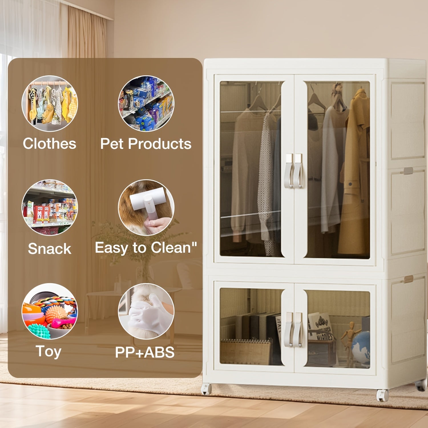 Pet Wardrobe Closet, Dog Closet - Stackable Storage Box With Doors, Wheels, And Hangers - Stackable Drawer Closet - Pet Accessories, Dog Toys, Pet Clothes