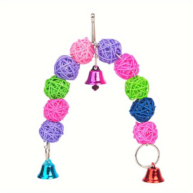 1pc Delightful Parrot Chewing Toy - Rattan Woven Bite Resistant Hanging Cage Accessory with Satisfying Bell Sound - Durable, Safe, and Engaging Pet Toy for Parakeets and Small Birds