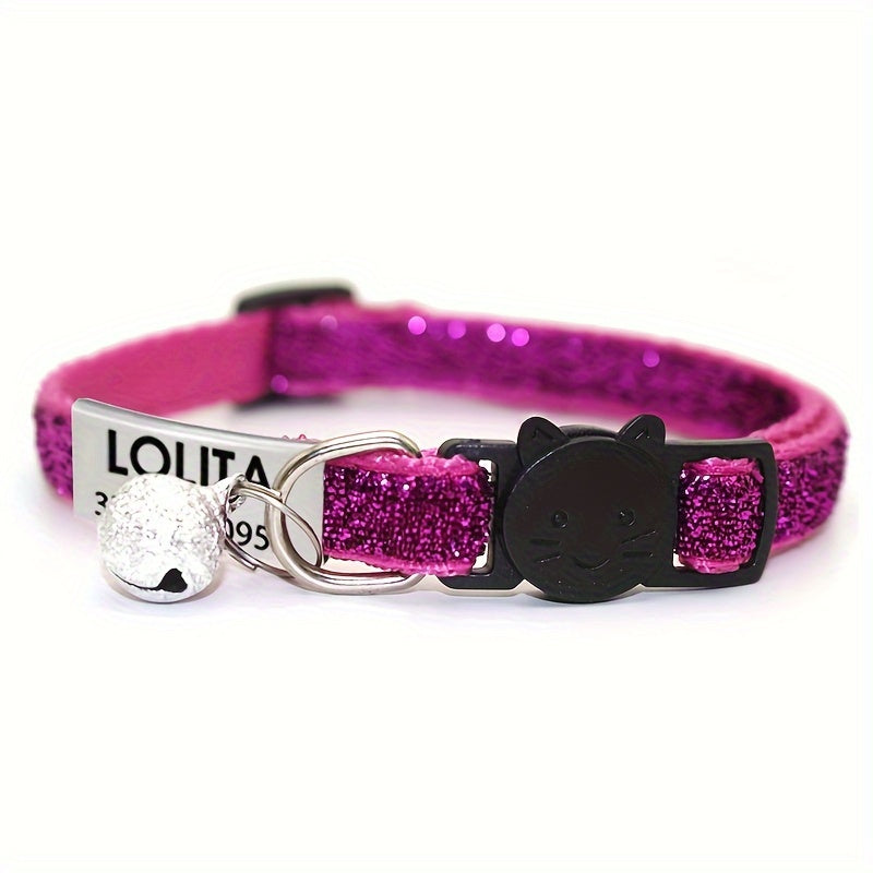 Personalized Bling Cat Collar With Nameplate, Glitter Cat Collar With ID Tag Pendant And Bell, Cute Customized Pet Collar ID Name Pendant Tags For Kittens And Puppy Dogs, Engraved Cat Decoration
