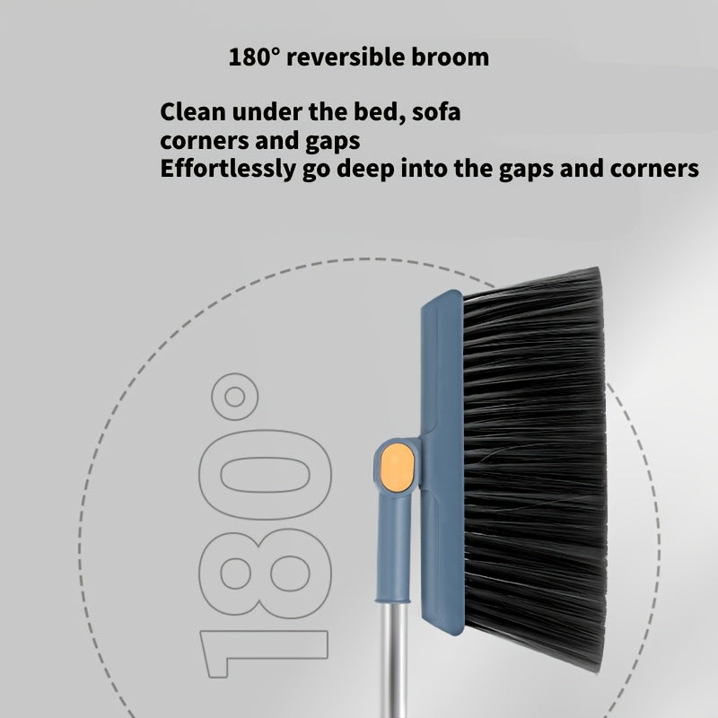 2pcs Set Of Brand New 3-in-1 Rotatable And Foldable Magnetic Suction Broom Dustpan Sweeping Set, Enlarged And Thickened Household Broom, Living Room, Bedroom Pet Hair Cleaning Broom, Non Stick Soft Hair Blue/orange/white Broo