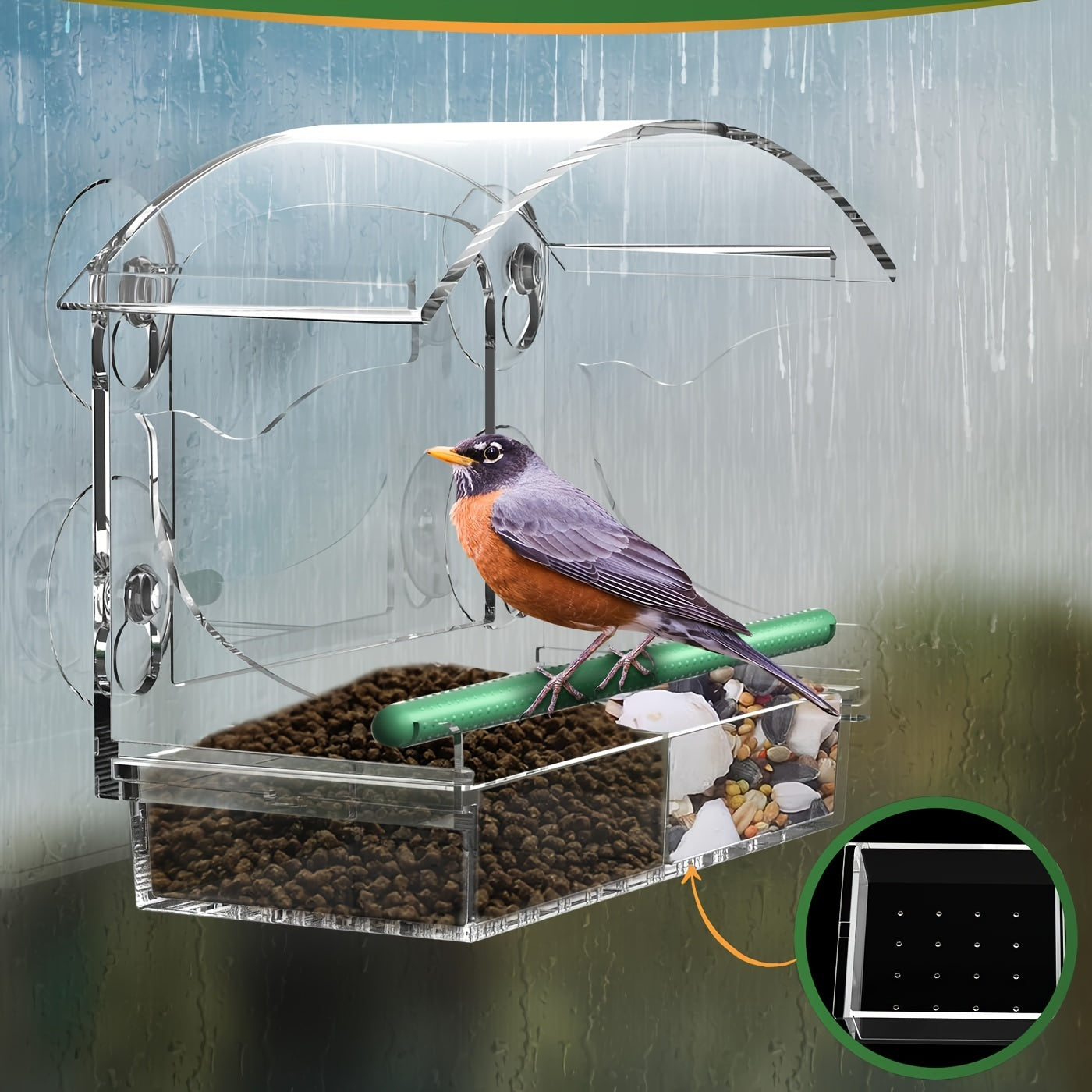 1pc Large Acrylic Window Bird Feeder - Feeders with Sliding Seed Holder, 4 Extra Strong Suction Cups, and Easy Cleaning Design for Outside Wild Birds