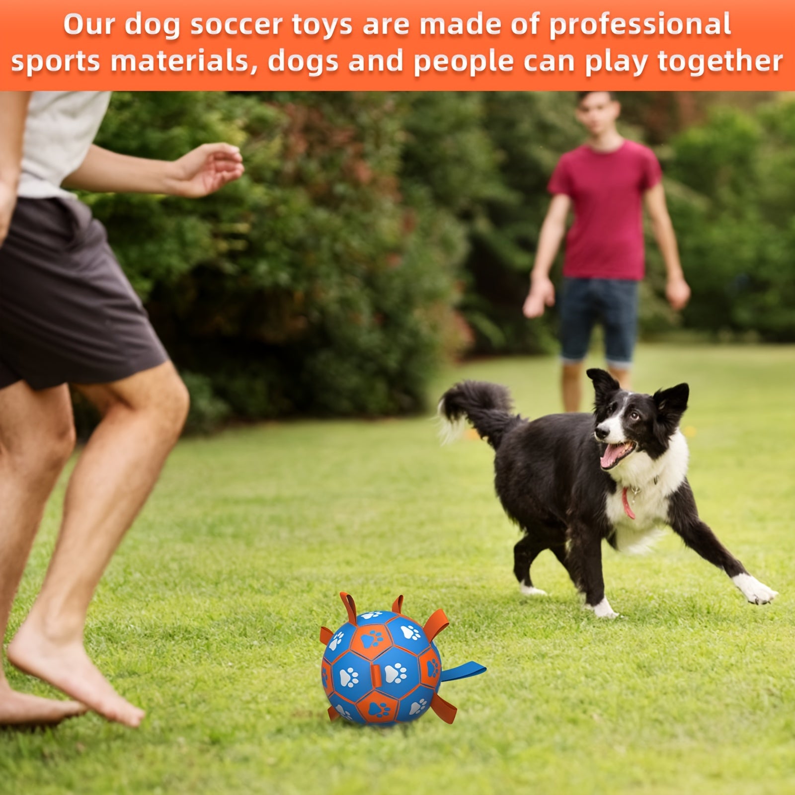 Interactive Dog Toy Ball - Durable Soccer Ball Design with Strong Webbing, Easy-to-Inflate, Encourages Active Play, Chase, and Tug of War - Essential Pet Toy Supplies, Vibrant Orange and Blue, Includes Convenient Inflater