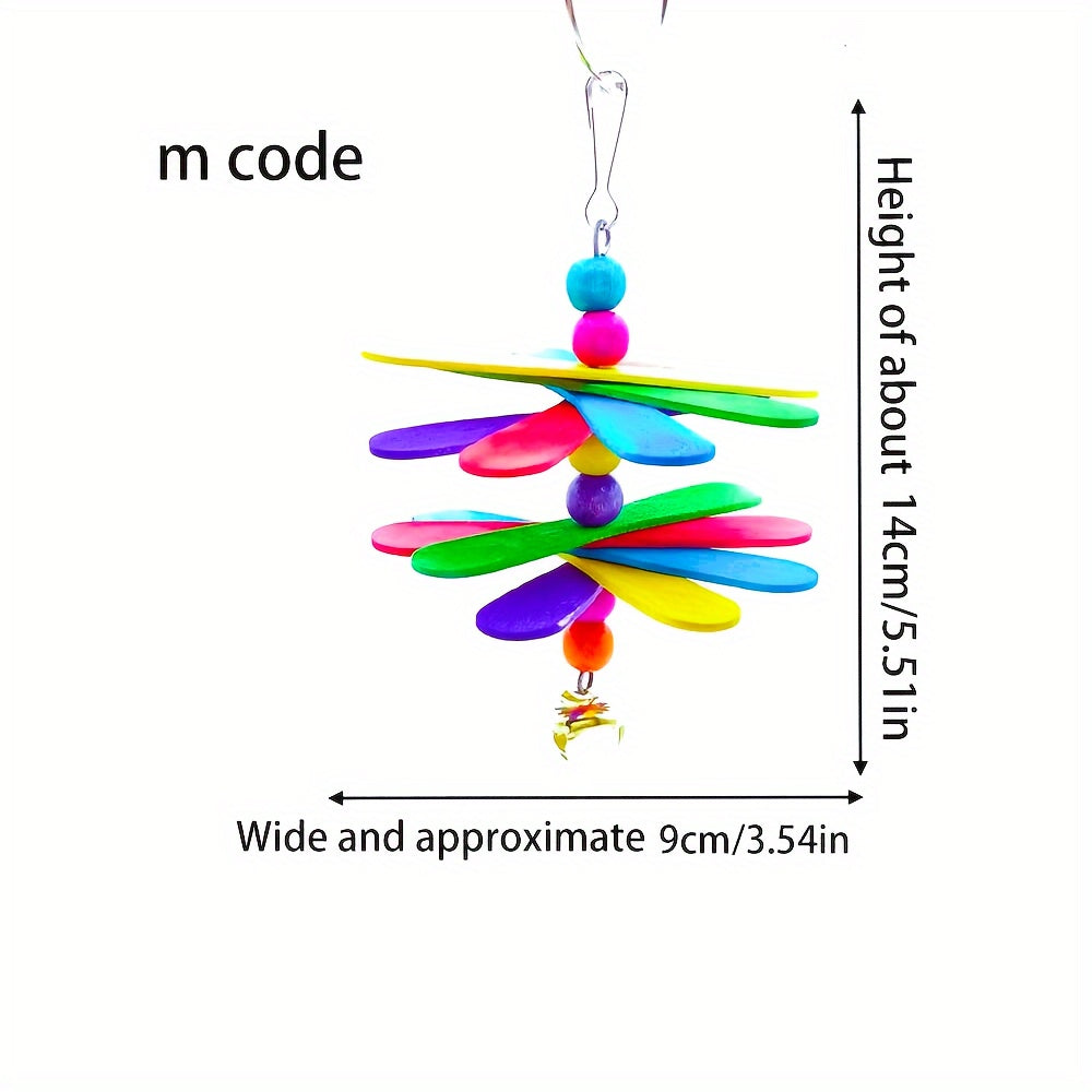 Colorful Wooden Parrot Chew Toy - Interactive Swing & Play for Birds, Cage Decor with Bell, Assorted Colors