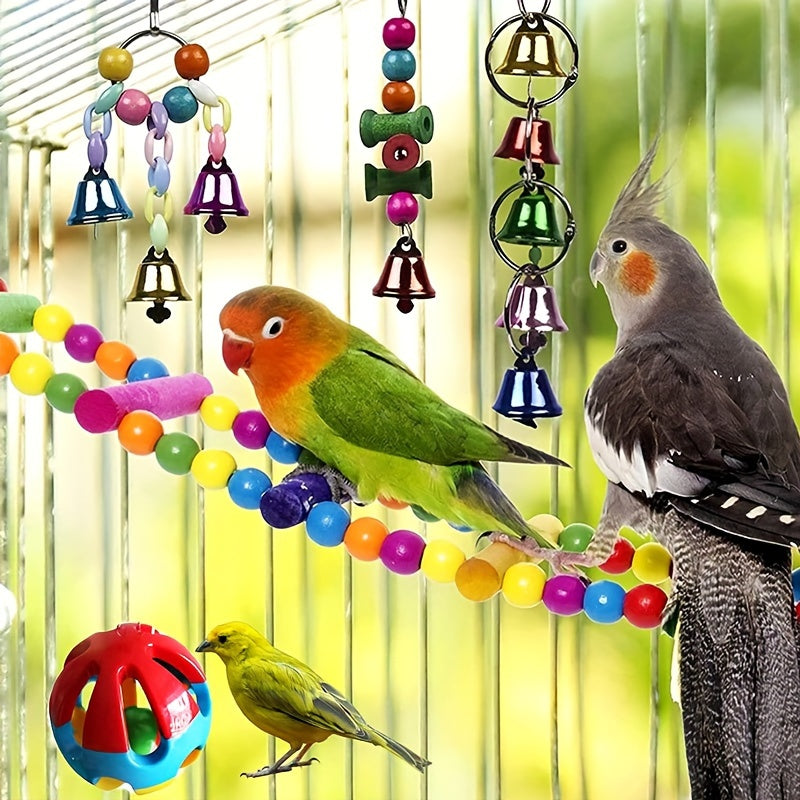 3/5/7/10pcs Bird Toy Set Swing Climbing Ladder Stairs Colorful Bells Educational Training to Relieve Boredom Chew Small and Medium Parrot Toys