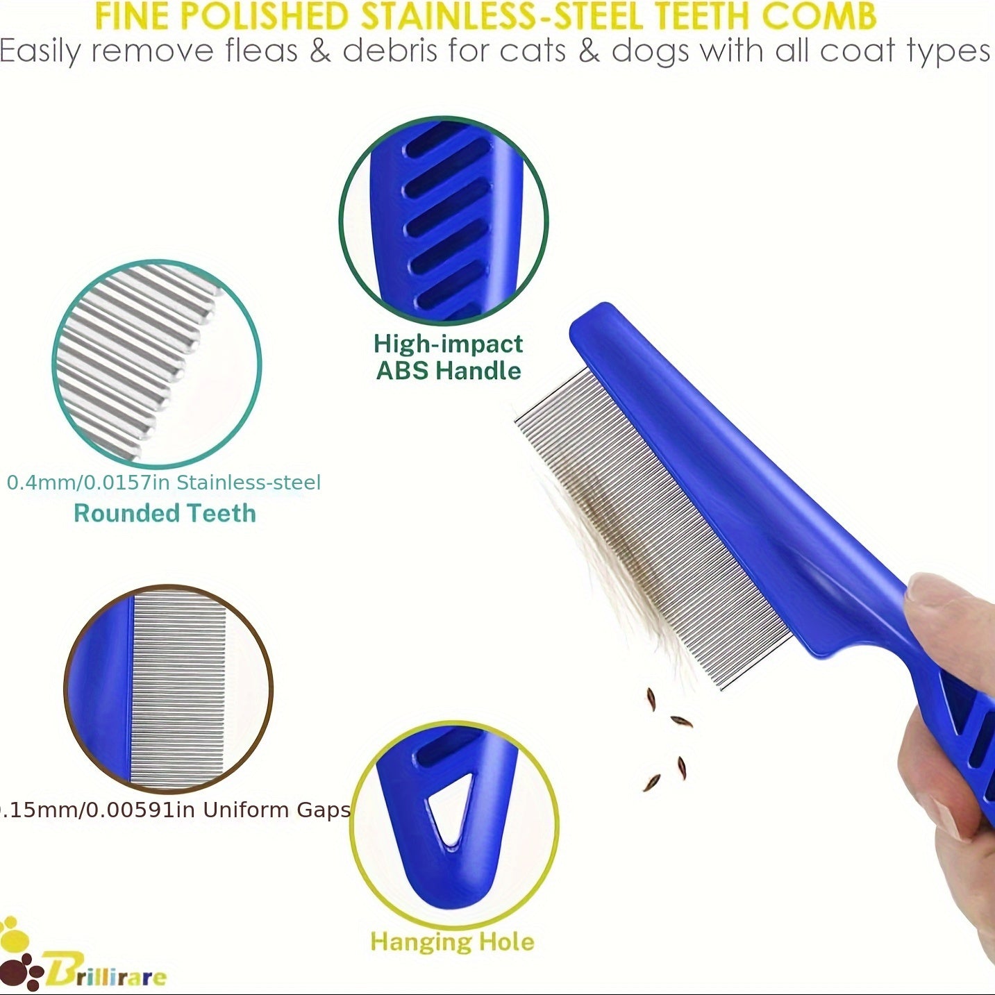 4-Piece Stainless Steel Flea and Lice Comb Set - Professional Double-Sided Pet Grooming Tool for Removing Fleas, Lice, and Tear Stains - Suitable for Small, Medium, and Large Dogs