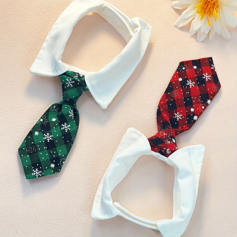 Chic Plaid Pet Collar with Tie for Cats & Dogs - Durable Polyester, Adjustable Fit