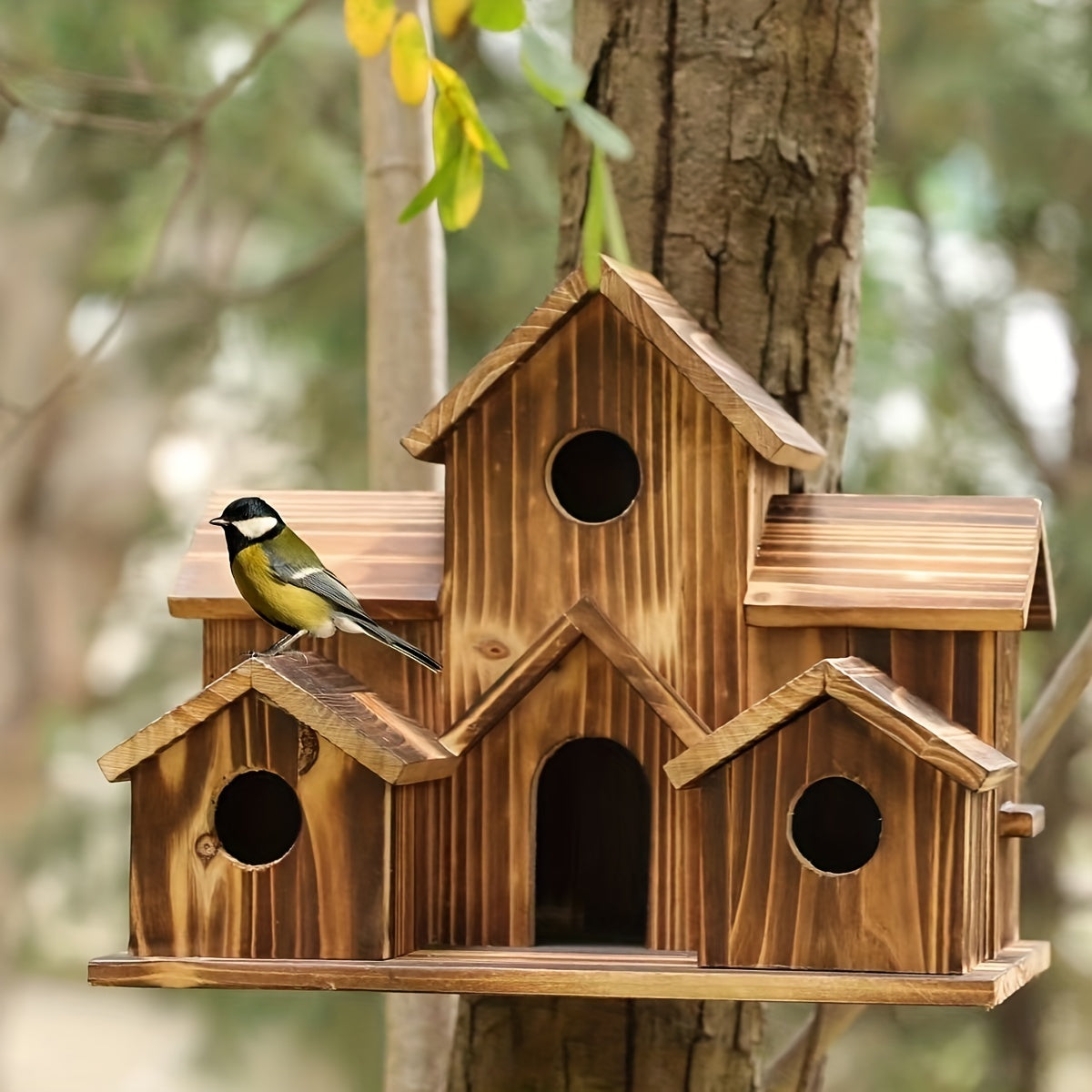 1pc Bird Houses For Outside, Wooden Bird House, Hanging Bird House, Handmade Natural Bird House, Beautiful Birdhouses, Garden Supplies