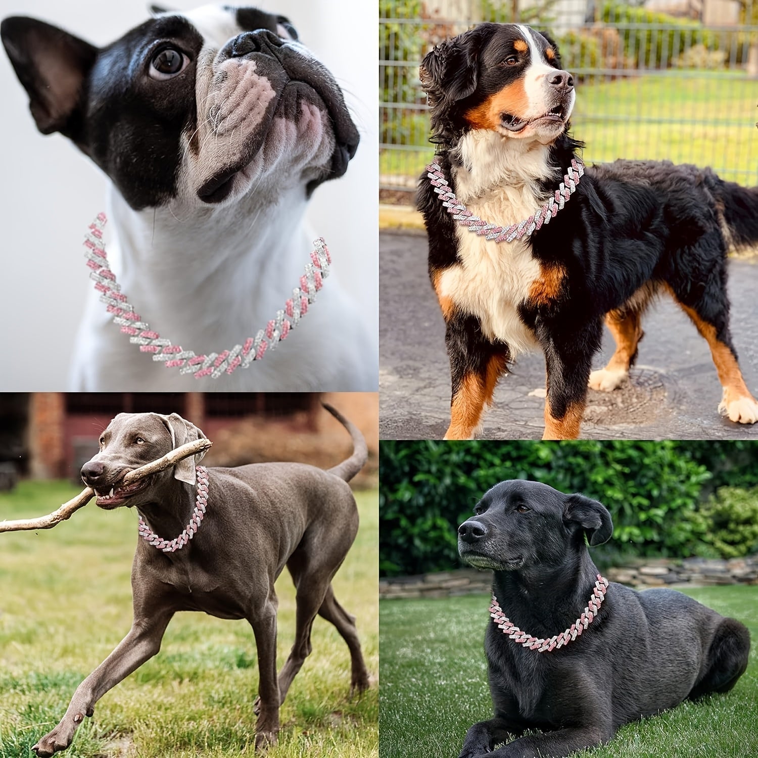 15mm Wide Golden Diamond-studded Cuban Link Pet Collar - Stylish Flip Cover for Dogs and Cats