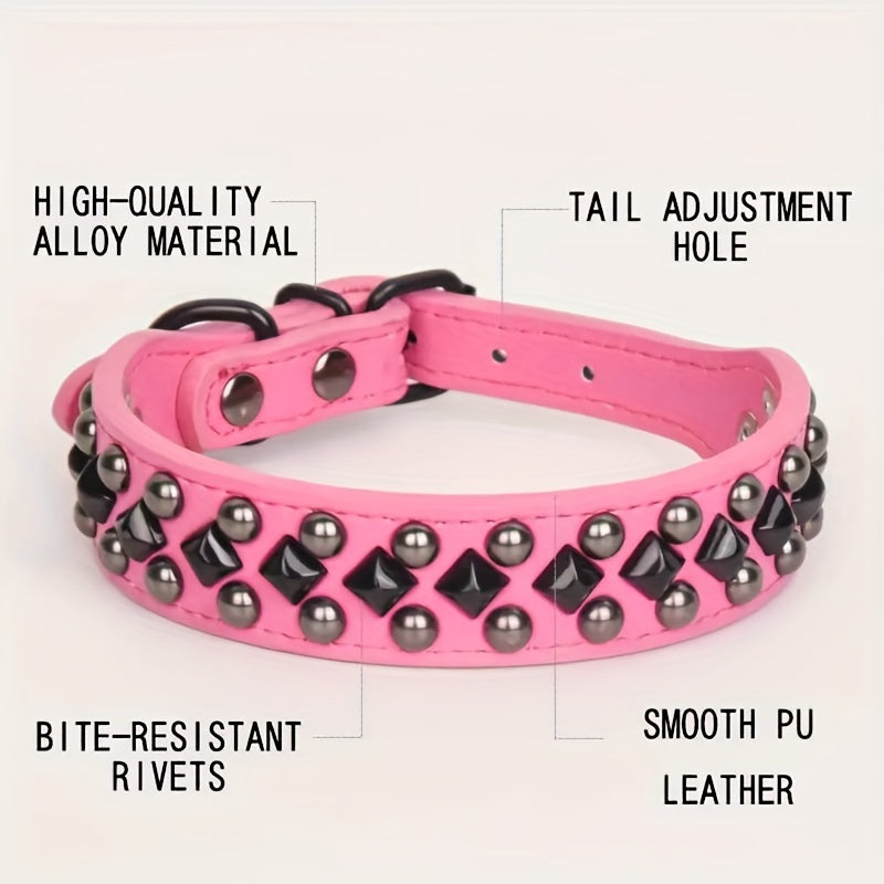 ECP037S Black Faux PU Leather Dog Collar And Leash Set - Comfortable, Durable Pet Accessories for Training & Walking