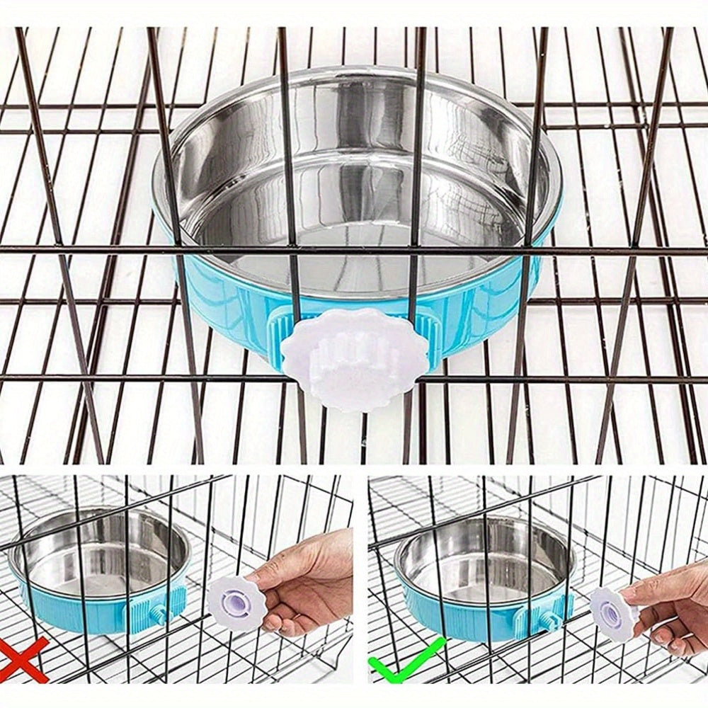 2pcs Stainless Steel Hanging Pet Feeding Bowl, Pet Cage Feeding Bowl, Detachable Pet Nest Hanging Water Feeding Bowl, Easy To Install, High Quality Material, Non-slip and Easy To Clean, Suitable for Puppies, Cats, Rabbits, Bi