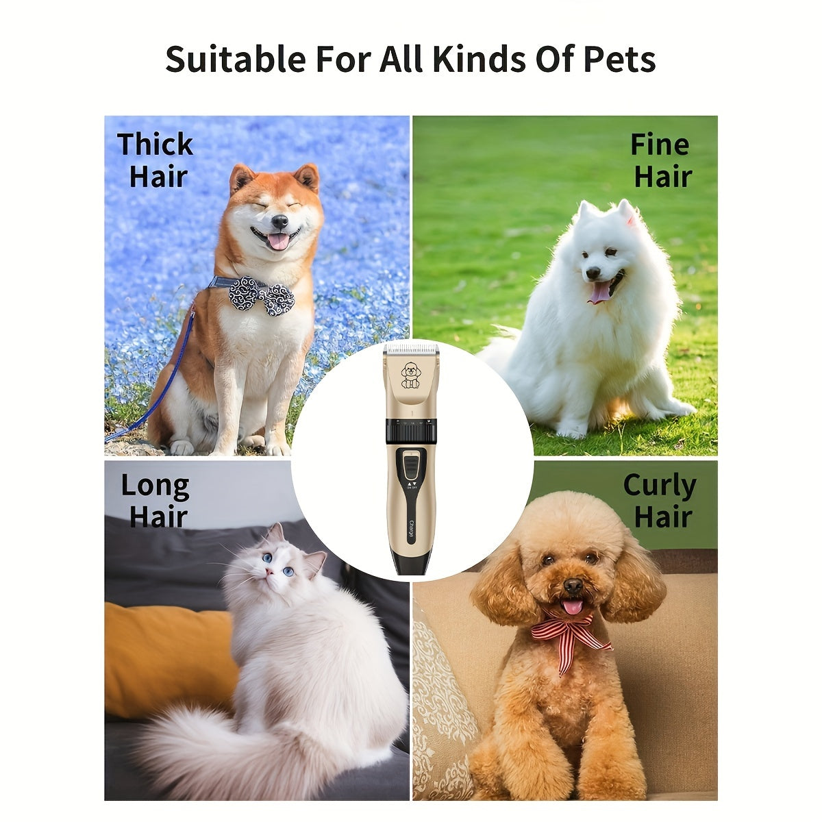Professional Dog Grooming Kit - USB Rechargeable Electric Clippers with Thick Ceramic Blades, Brush & Measuring Tool Set for Cats and Dogs, Professional Dog Grooming Clippers, Dog Clippers for Grooming Professional Kit, Dog S