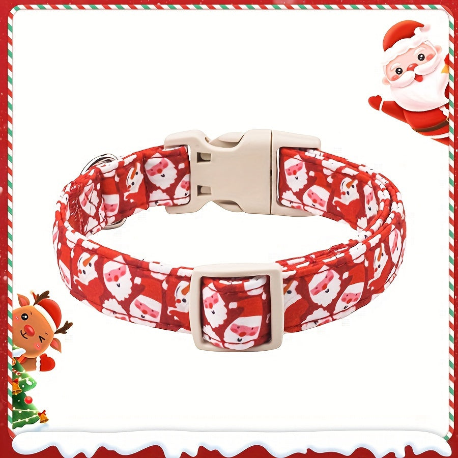 Christmas Themed Adjustable Dog Collar with Safety Quick-Release Buckle, Soft Cotton Pet Collar with Santa & Snowman Cartoon Pattern, Festive Red Neckwear for Small, Medium & Large Dogs, Suitable for Male & Female Puppies (1-