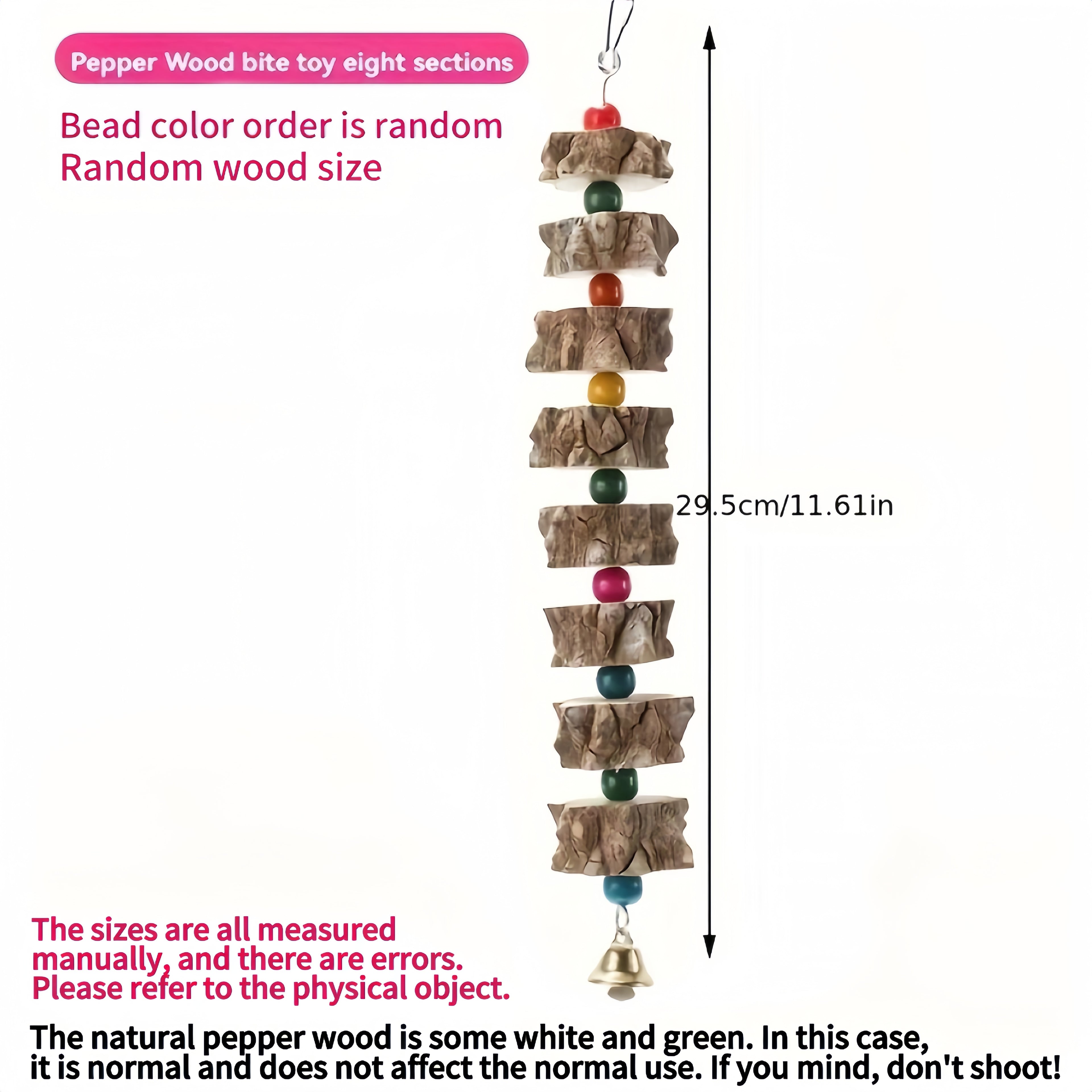 Natures Delight - Durable Wooden Parrot Toy with Melodic Bell and Vibrant Beads - Stimulating Chewing & Grinding Aid for Birds Health - Perfect Cage Accessory