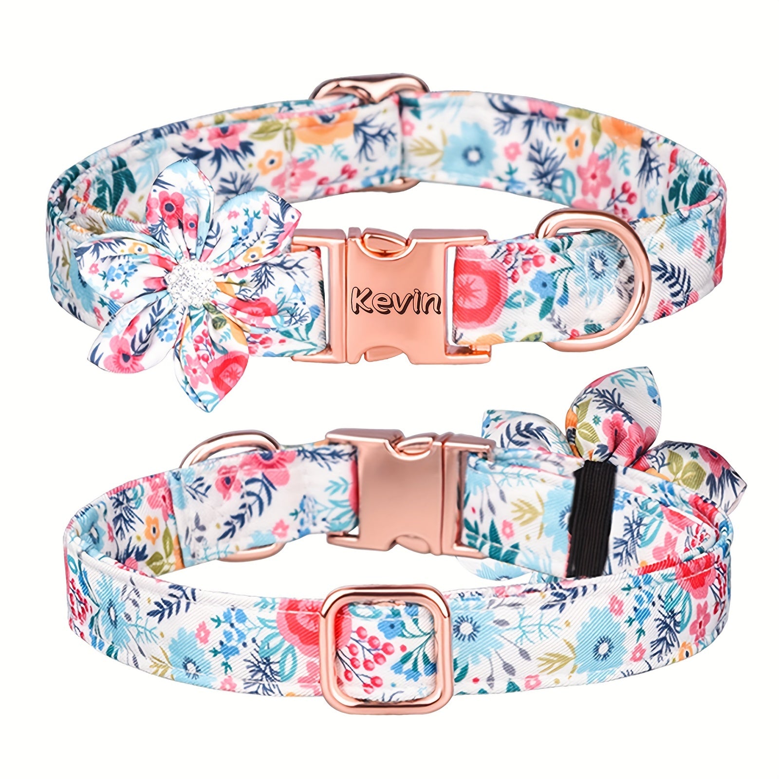 Custom Colorful Rhinestone Flower Dog Collar, Printed Polyester Pet Collar, Engraved Anti-lost Pet Collar, Suitable For Large, Medium And Small Dogs