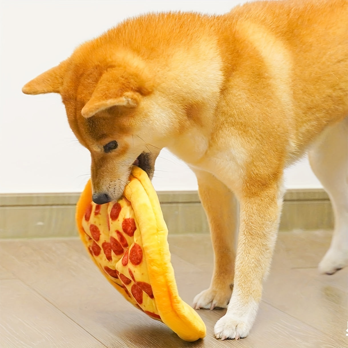 1pc Interactive Pizza-Shaped Plush Chew Toy for Dogs, Durable Squeaky Pet Toy for Interactive Play