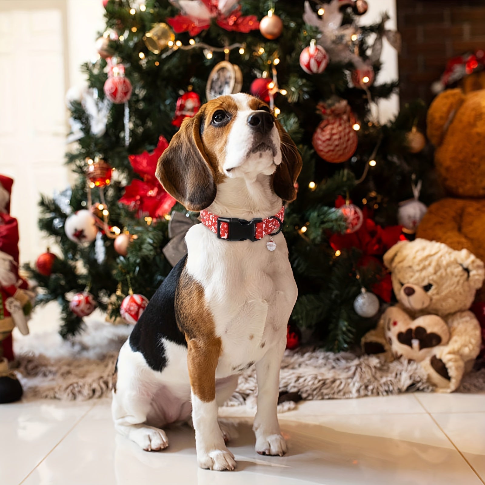 Festive Christmas Dog Collar with Santa & Snowman Prints - Adjustable, Soft Cotton Pet Collar for Small to Large Breeds - Includes D-Ring for Leash Attachment