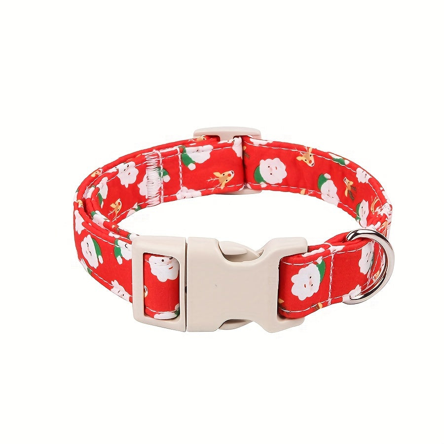 1pc Christmas Style Adjustable Dog Collar, Soft Cotton Red Pet Collar with Quick Release Buckle, Santa & Reindeer Pattern, Cute Red Dog Collar for Small to Large Dogs, Cartoon Cotton Material, Headwear & Buckle Collar for Boy