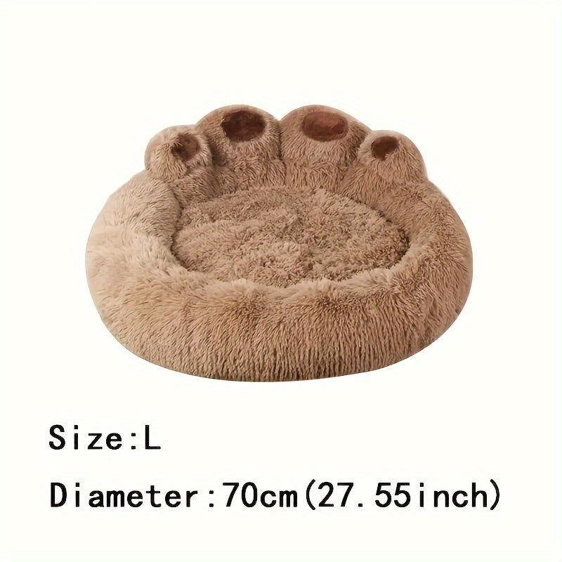 Warm Soft Long Plush Bear Paw-Shaped 1Pc Pet Bed - Calming Cat And Dog Bed For Small, Medium, And Large Dogs - Anti-Slip Bottom Cat Mat, Animal Sleep Sofa