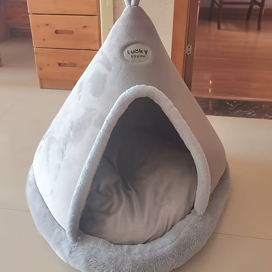 1pc Classic Mongolian Yurt Cat House, Cozy Polyester Fiber Pet Bed with Warm Comfort, Cute Animal Shelter for Indoor Cats, Pre-Assembled, Cute Cat Bed