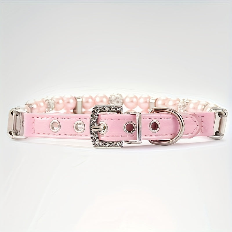 Adjustable Polyester Fiber Pet Collar with Pearl and Rhinestone Accents, Cute Necklace for Small and Medium Dogs and Cats - Other Pattern.