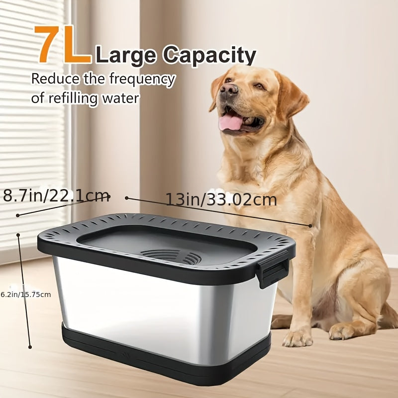 1.85gal Stainless Steel Dog Dish with Anti-Slip Base | Water-Resistant Structure, Sturdy Indoor/Outdoor Pet Feeding Station (Black)