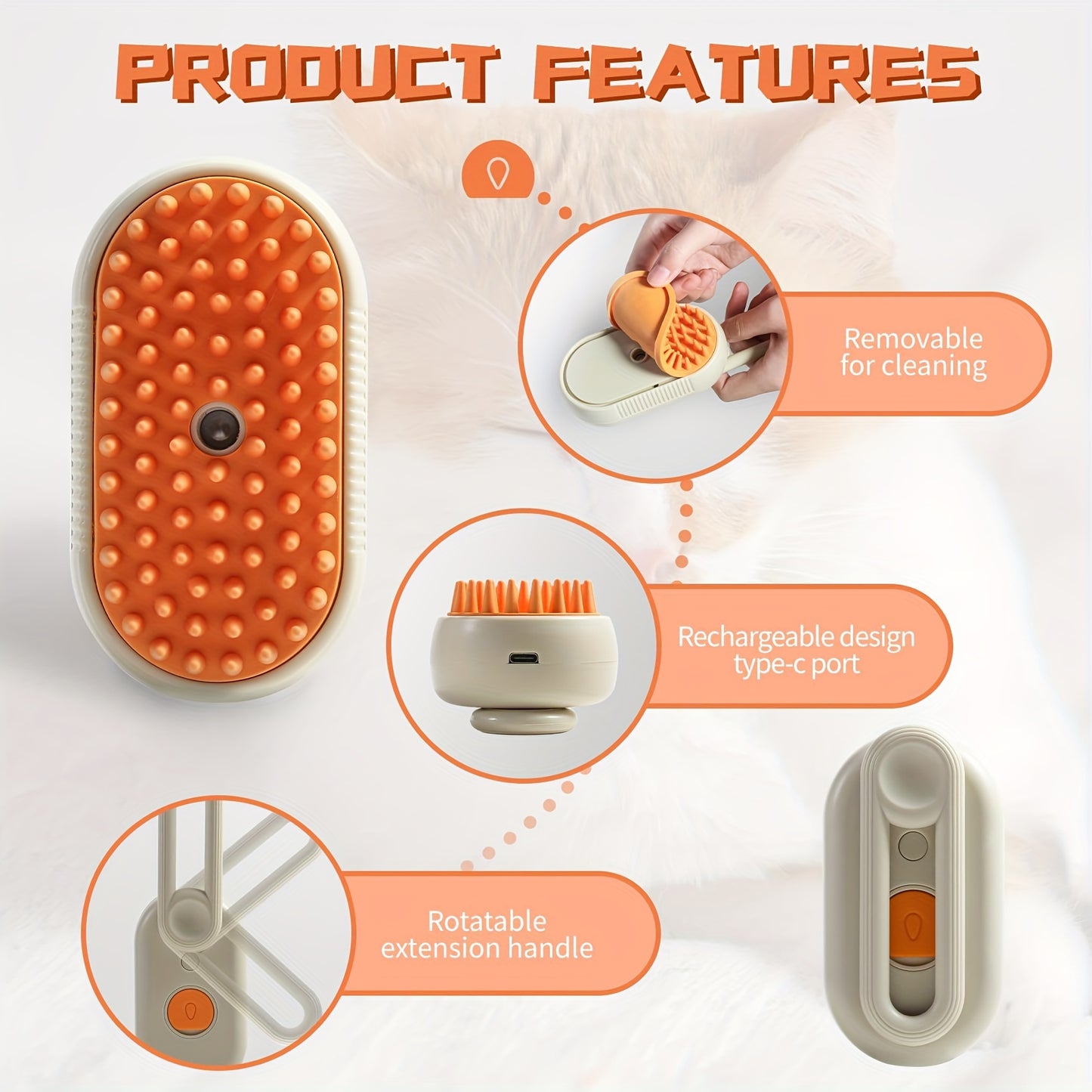 Cat/Dog Steam Brush - Spray Design, 3in 1 Cat Steamy Brush with Steamer, Pet Spray Hair Comb, Steam Brush for Dogs - Suitable for All Pets -Pet Spray Hair Comb (coffee)
