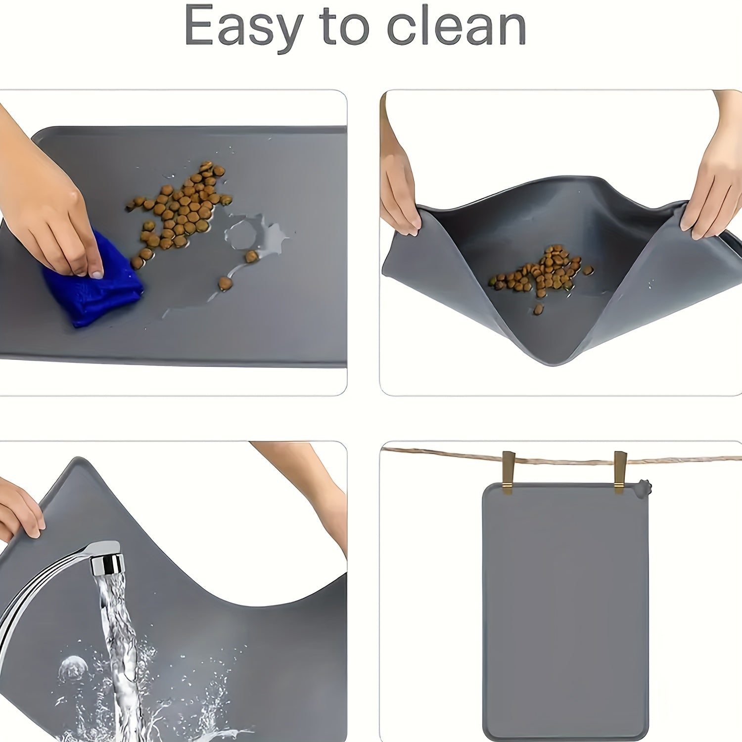 Waterproof Silicone Dog Bowl Mat, Non-Slip Leak Proof Pet Feeding Placemat With Raised Edges For Easy Clean Up
