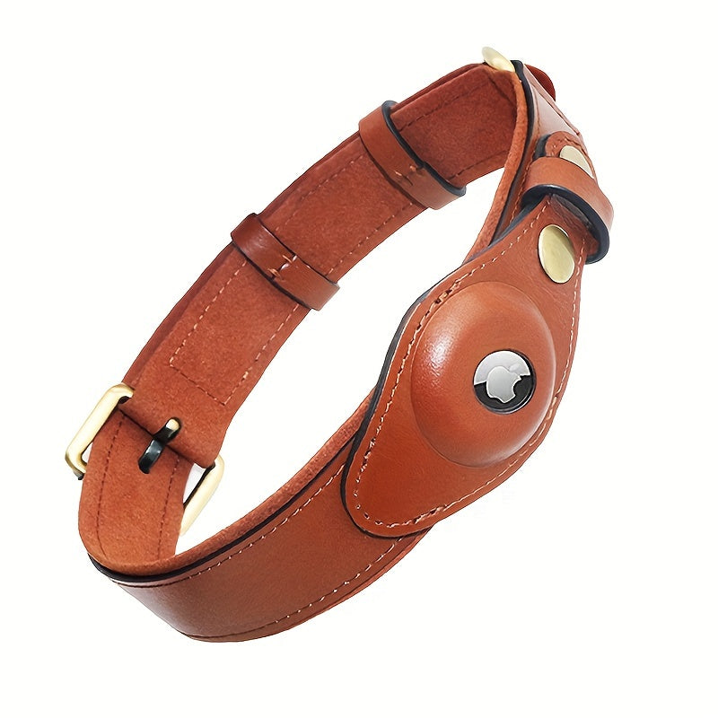 New leather airtag dog collar can be placed to locate the tracker pet collar head layer cowhide dog collar