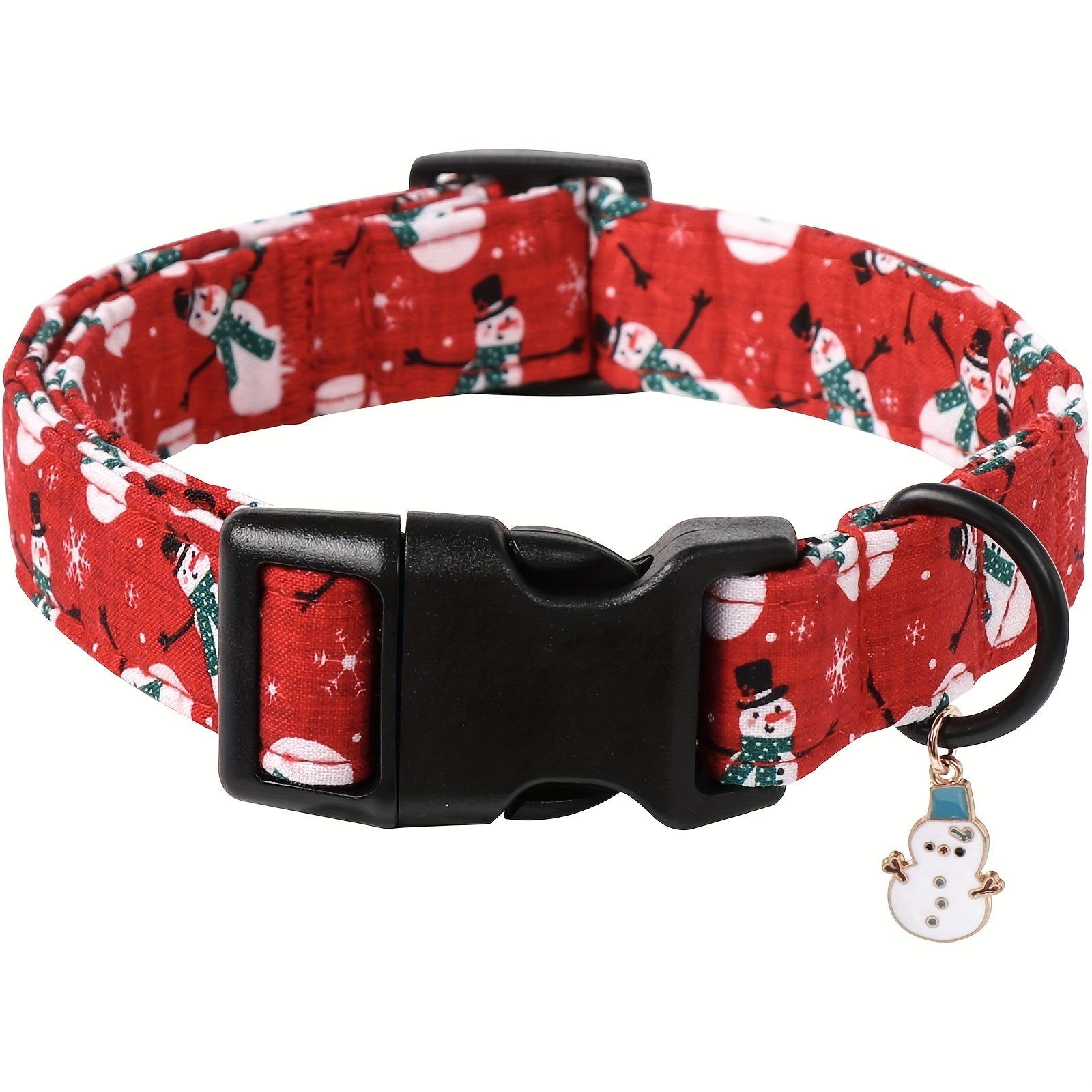 Festive Christmas Dog Collar with Santa & Snowman Prints - Adjustable, Soft Cotton Pet Collar for Small to Large Breeds - Includes D-Ring for Leash Attachment