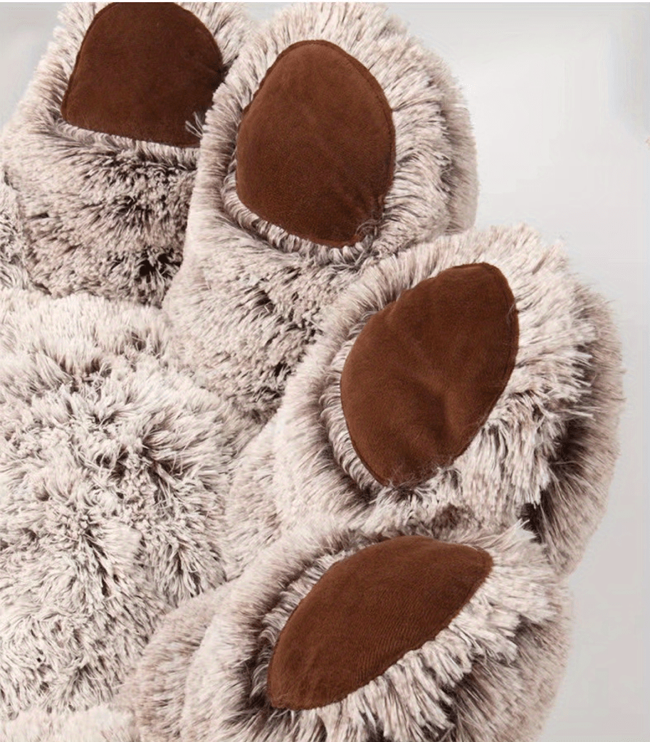 1pc Soft Plush Polyester Bear Paw Shaped Pet Bed, Calming Donut Dog Cat Cuddler Lounger, Warm Comfortable Round Pet Mat, Assembly Not Required for Cats and Small Dogs