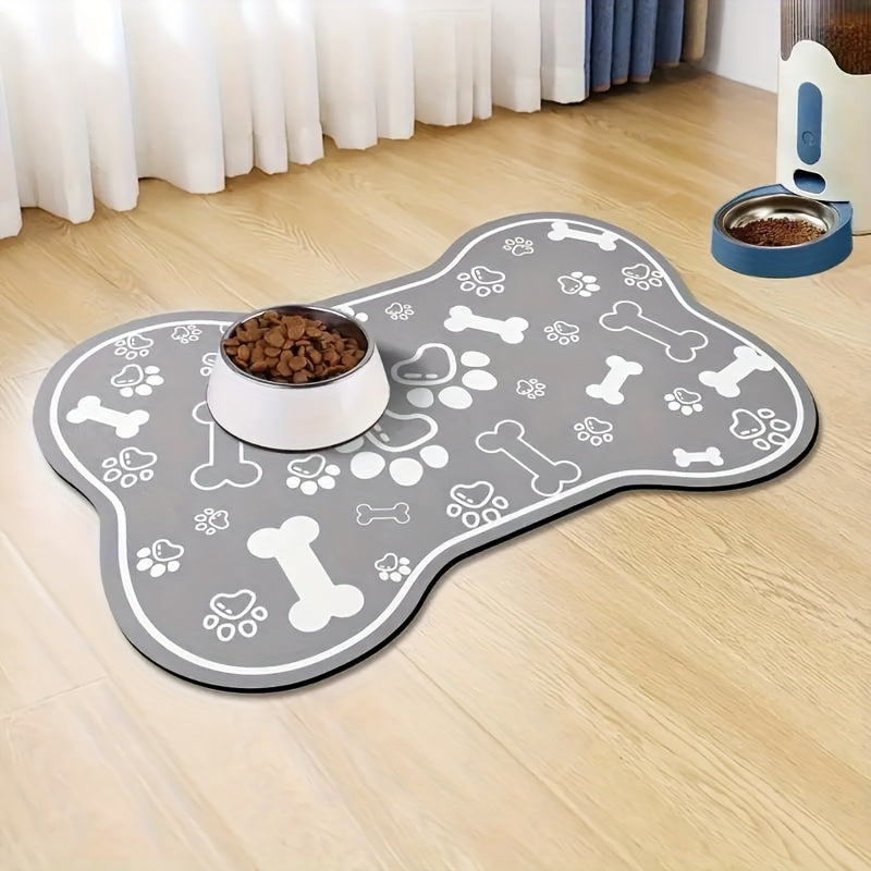 Bone-Shaped Quick-Dry Pet Feeding Mat with Non-Slip Rubber Base - Stain-Resistant Diatomaceous Earth Dog & Cat Bowl Pad, Essential Indoor Pet Accessory