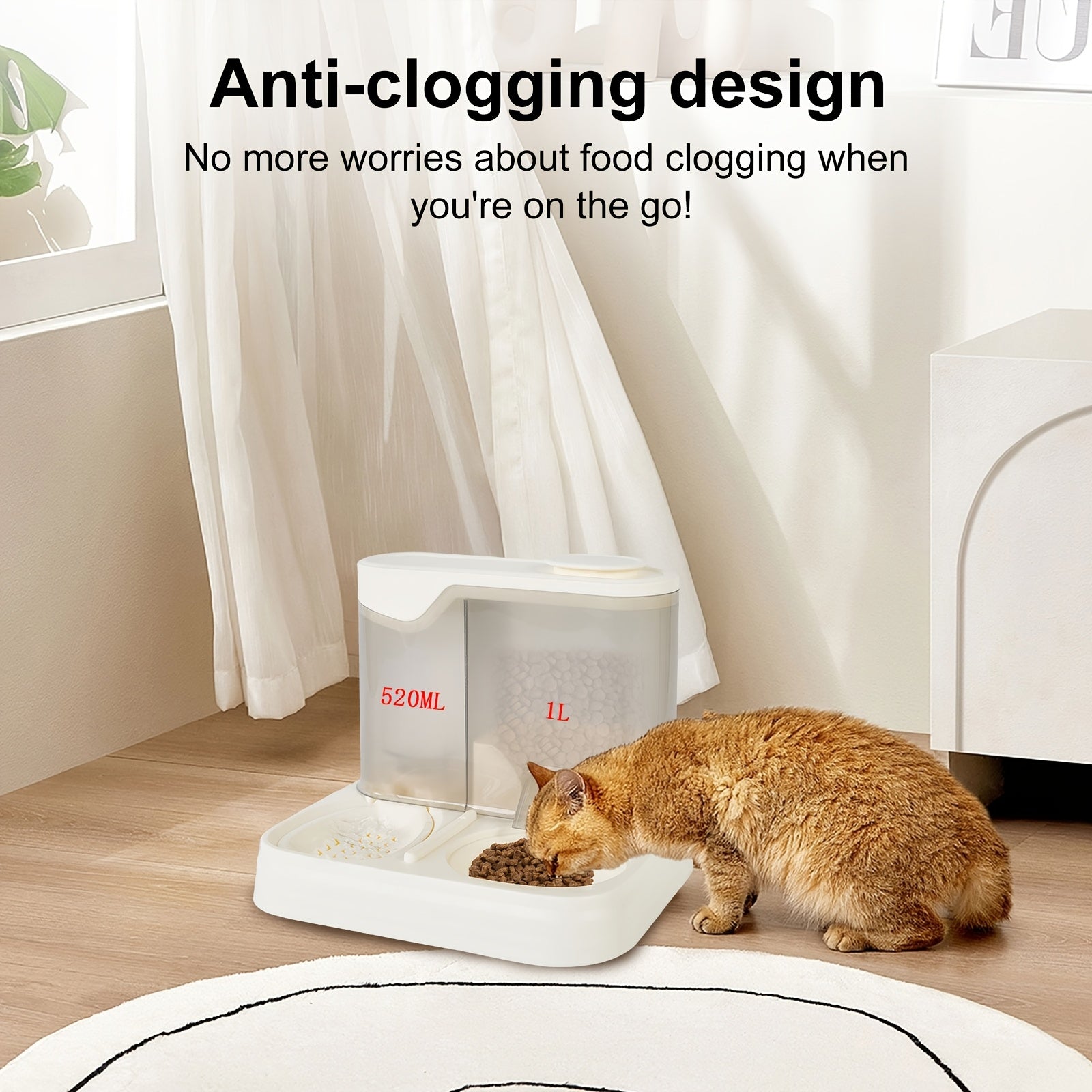 Automatic Cat Feeder And Water Dispenser Set, Pet Feeding And Drinking Station, Gravity Food Dispenser with 1.0gal Capacity, Non-Electric with Reusable Filter, Plastic Material for Cats And Dogs, Without Battery