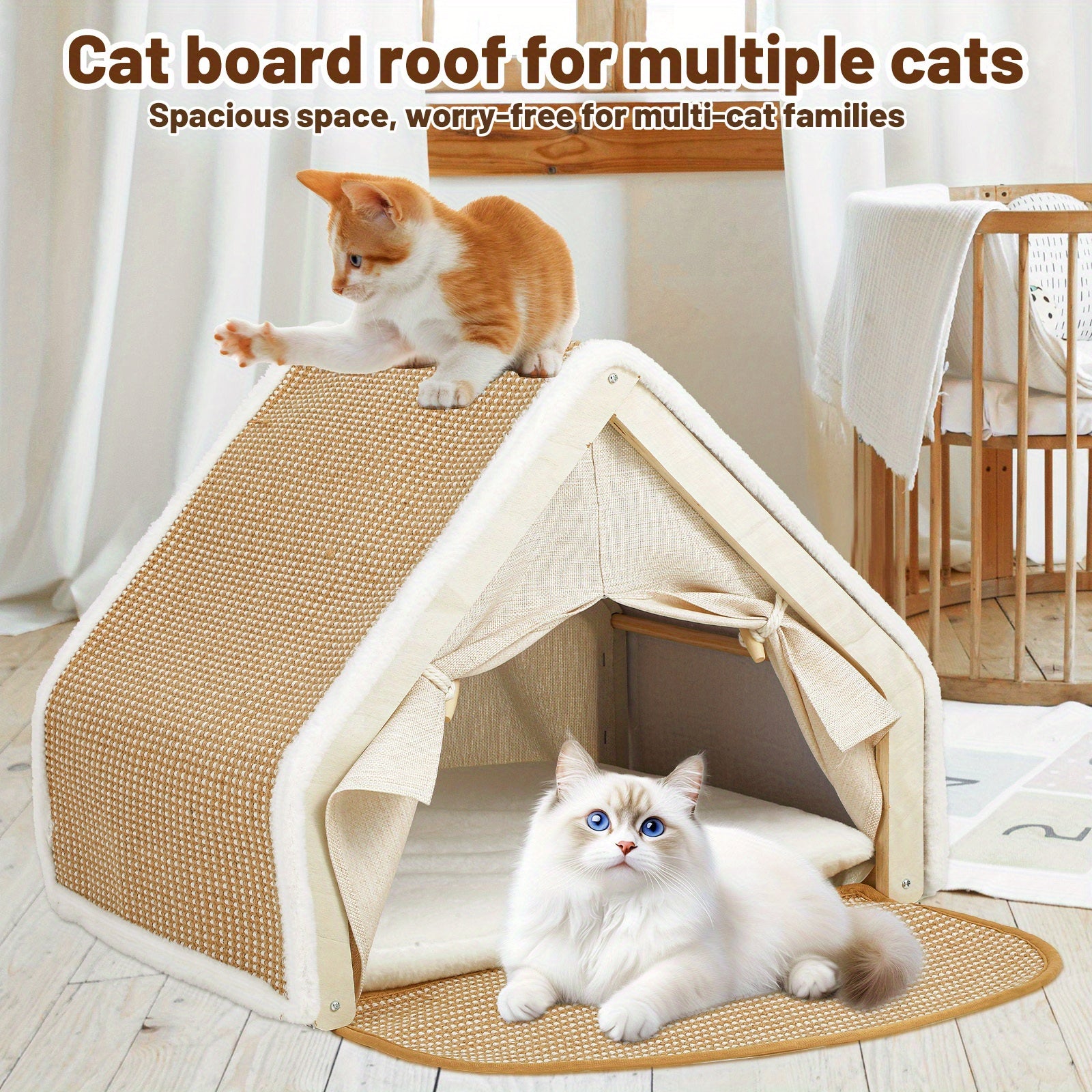 19.68 inches Shell shape sisal cat house Semi-enclosed sleeping bag cat house Natural cat scratching board Anti-chip design Universal pet furniture for indoor and outdoor use