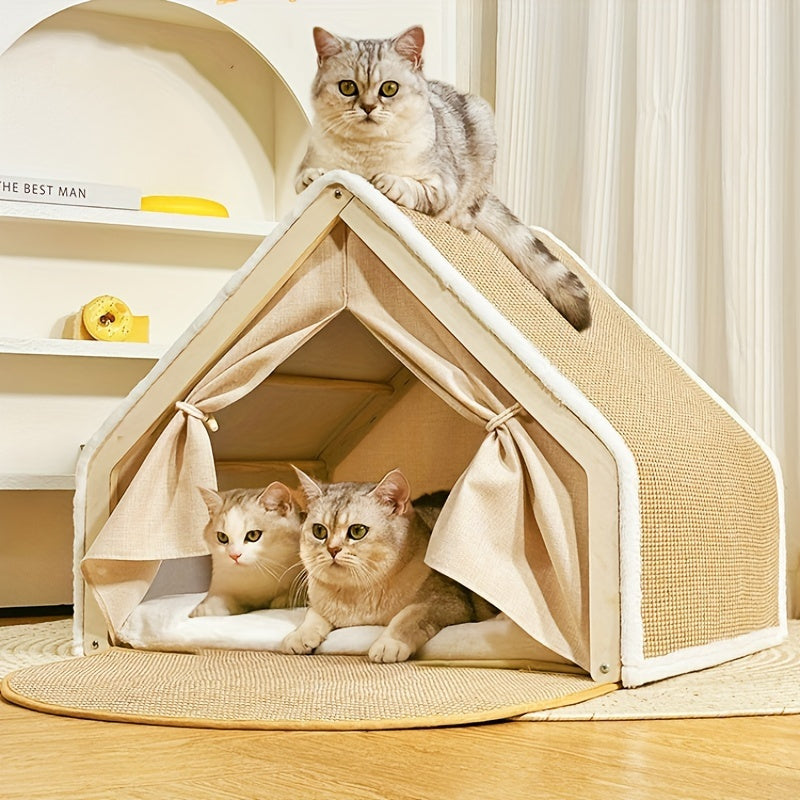19.68 inches Shell shape sisal cat house Semi-enclosed sleeping bag cat house Natural cat scratching board Anti-chip design Universal pet furniture for indoor and outdoor use