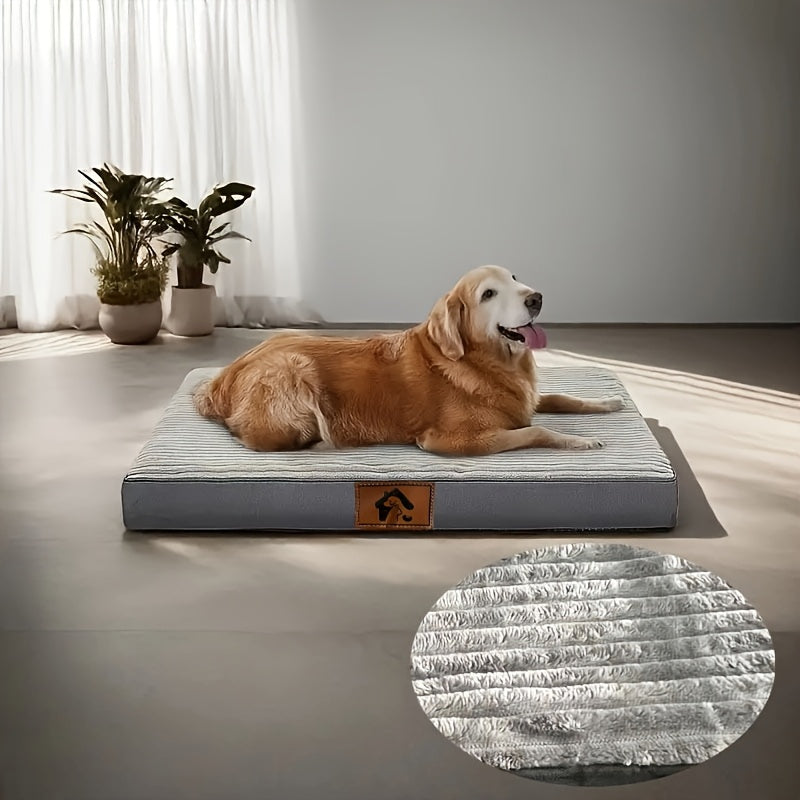Four Seasons Washable & Bite-Resistant Removable Dog Bed Mat - Soft Polyester Square Pet Bed for Medium/Small/X-Small Dogs, Golden Retriever-Friendly Indoor Kennel with Striped Design