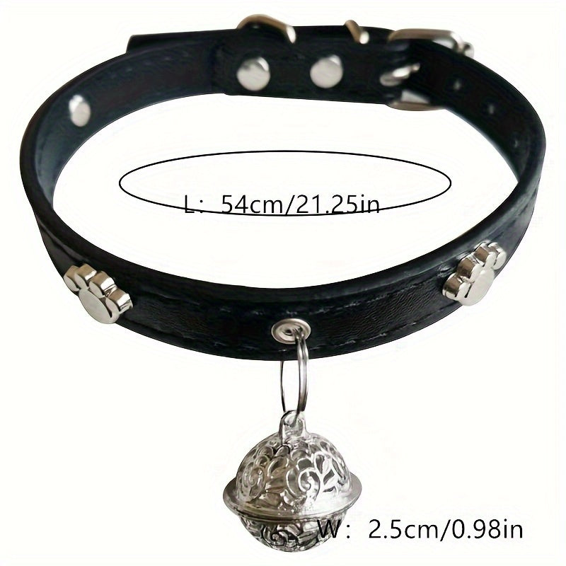 Faux Leather Pet Collar with Bell Charm, Slip & Martingale Design, Decorative Stitching, Adjustable, for Dogs and Cats - PU Leather Traction Collar Set