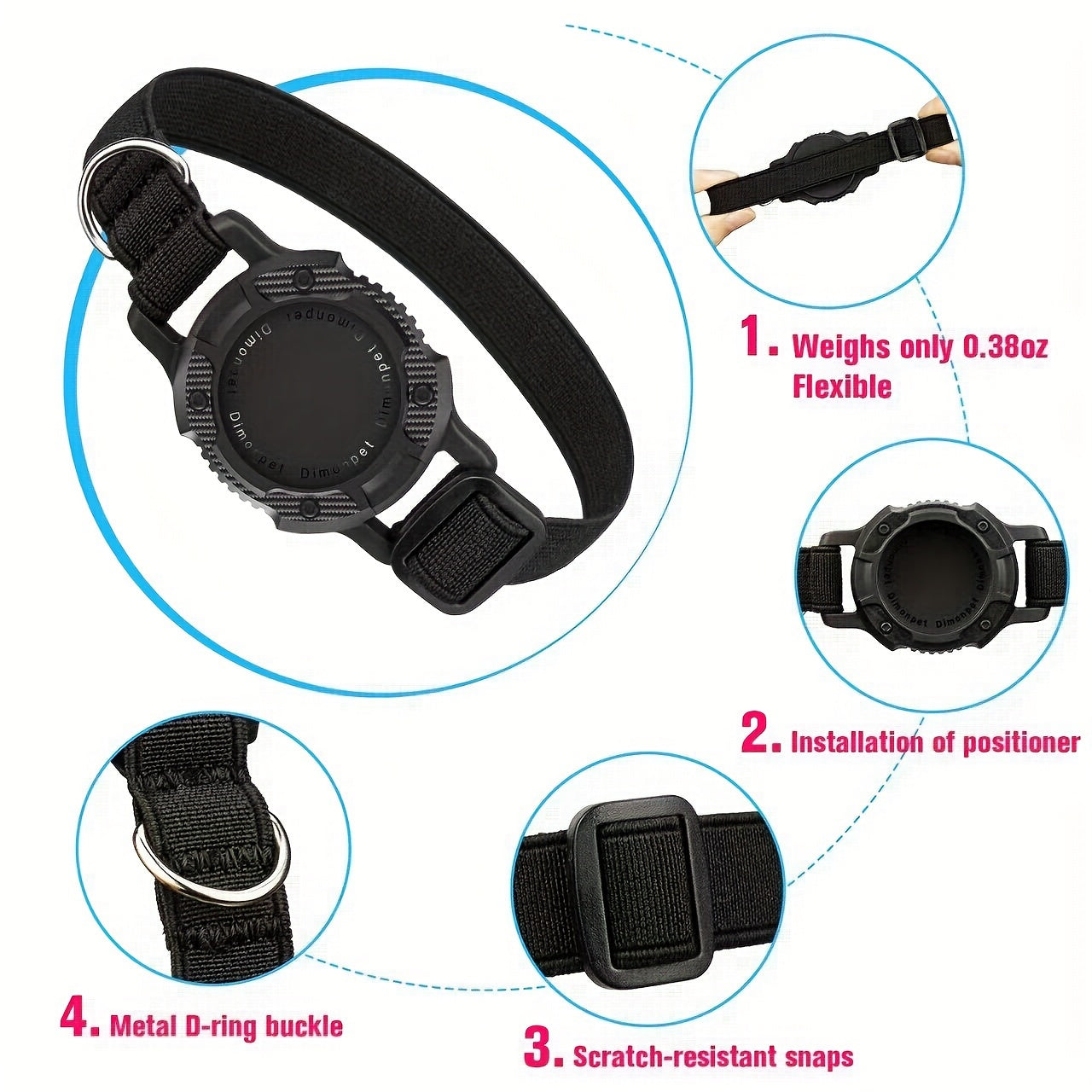 1PC Cat Collar with Locator Slot - Anti-Lost Tracking Holder - Durable ABS Material Accessory for All Breeds - Lightweight Adjustable Pet Collar with GPS Tracker Compartment